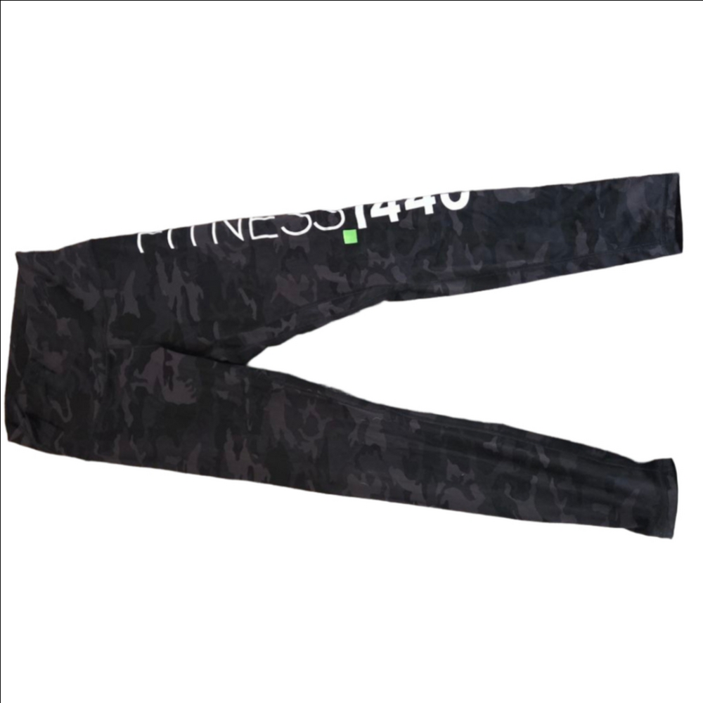 Women's Unbranded Black Camo Fitness Leggings S with Green Accent